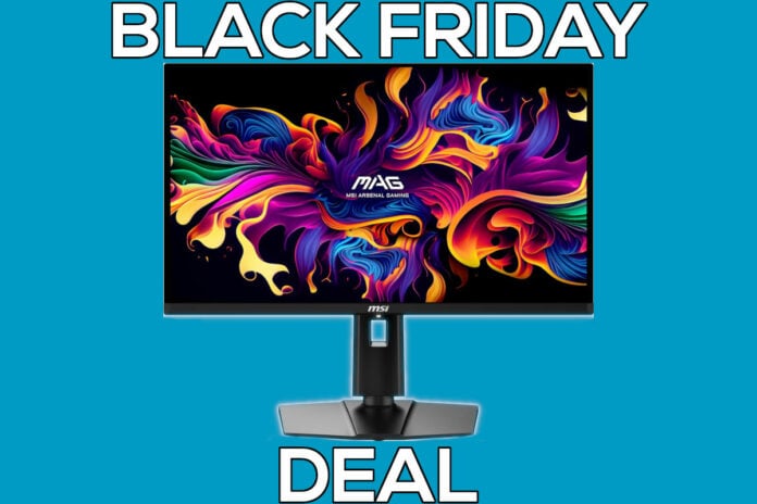 MSI MAG 271QPX monitor, surrounded by 'Black Friday Deal' text.