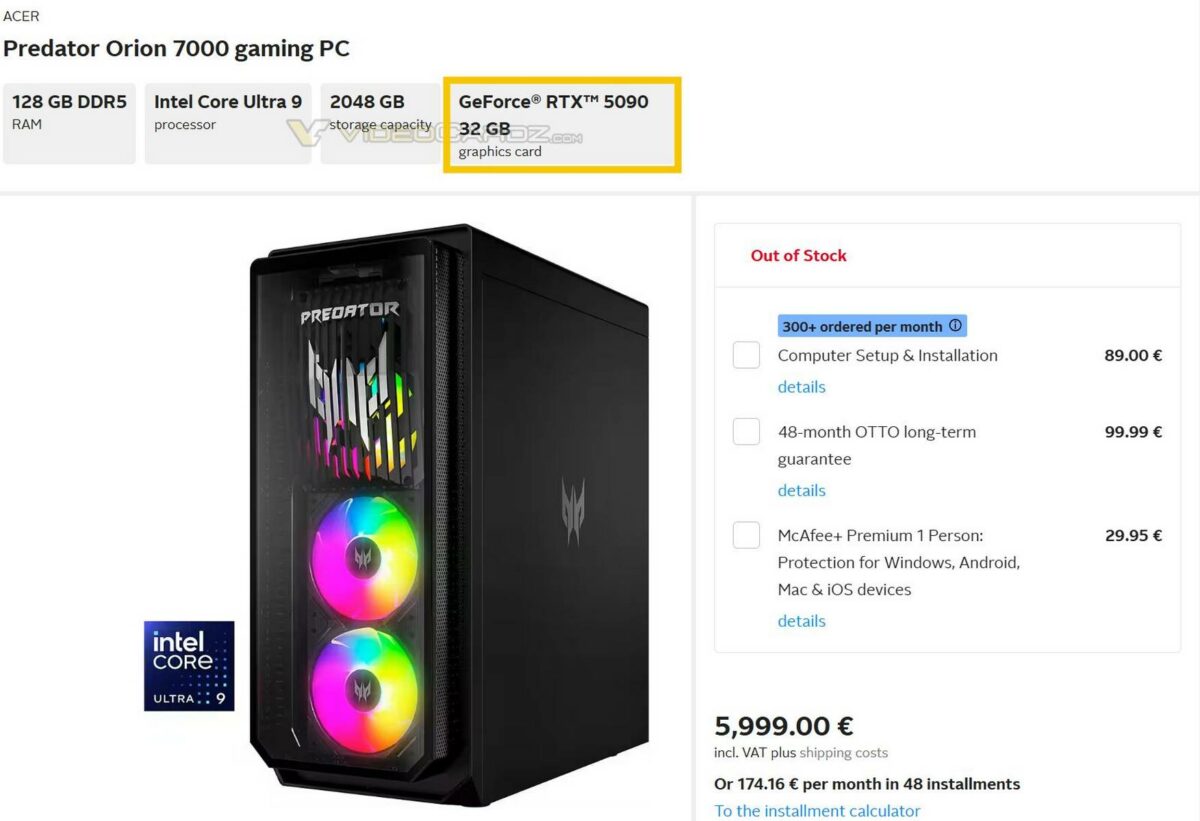 Retailer briefly lists Nvidia GeForce RTX 5090 PC for €5,999