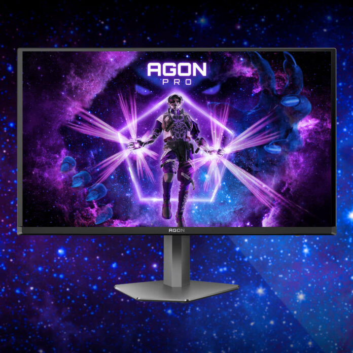 AOC AG276QZD2 monitor, floating against a starry background.