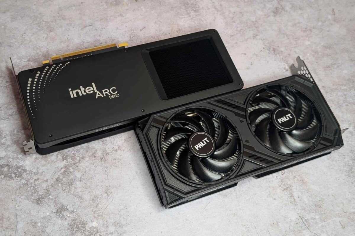 Intel Arc B850 and Nvidia GeForce RTX 4060 next to each other.