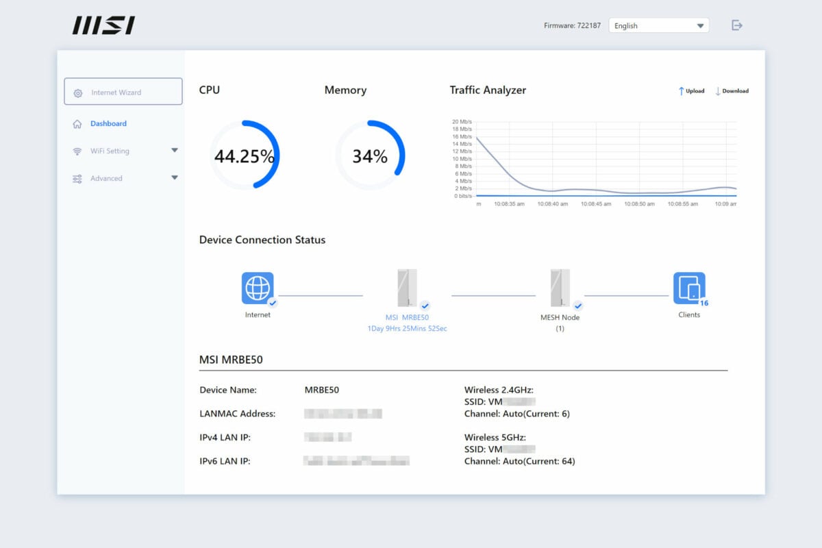 Screenshot of MSI Roamii desktop dashboard.