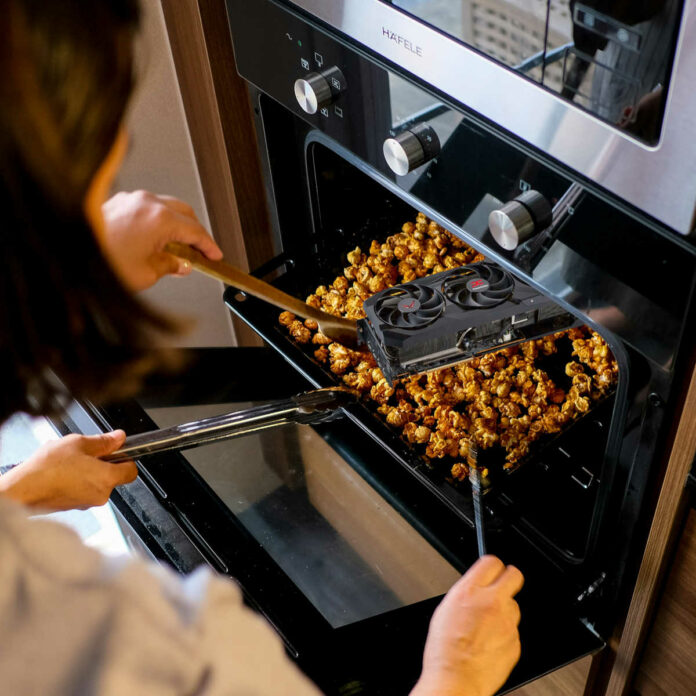 AMD Radeon RX 9070 inside an oven.