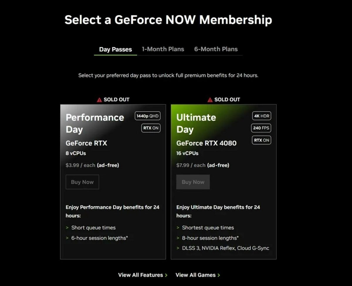 GeForce Now day passes.