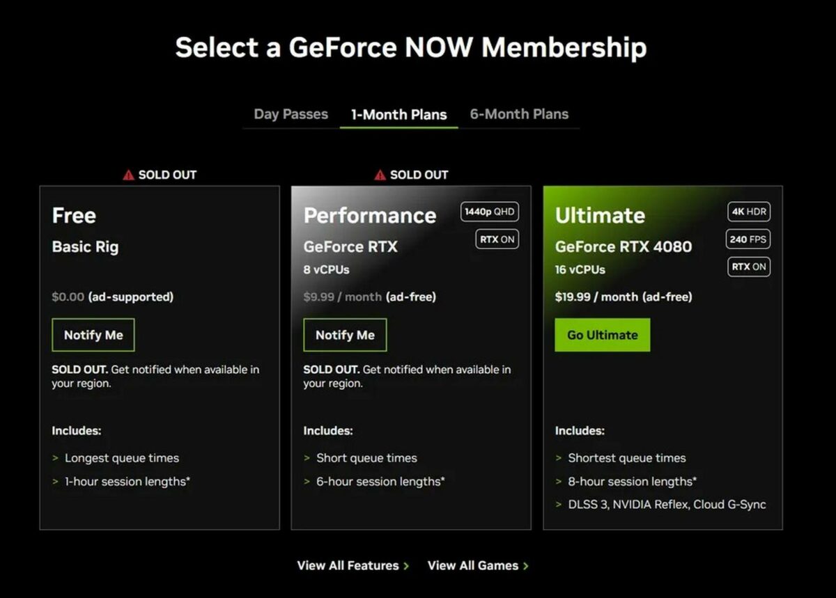 GeForce Now one month plans.