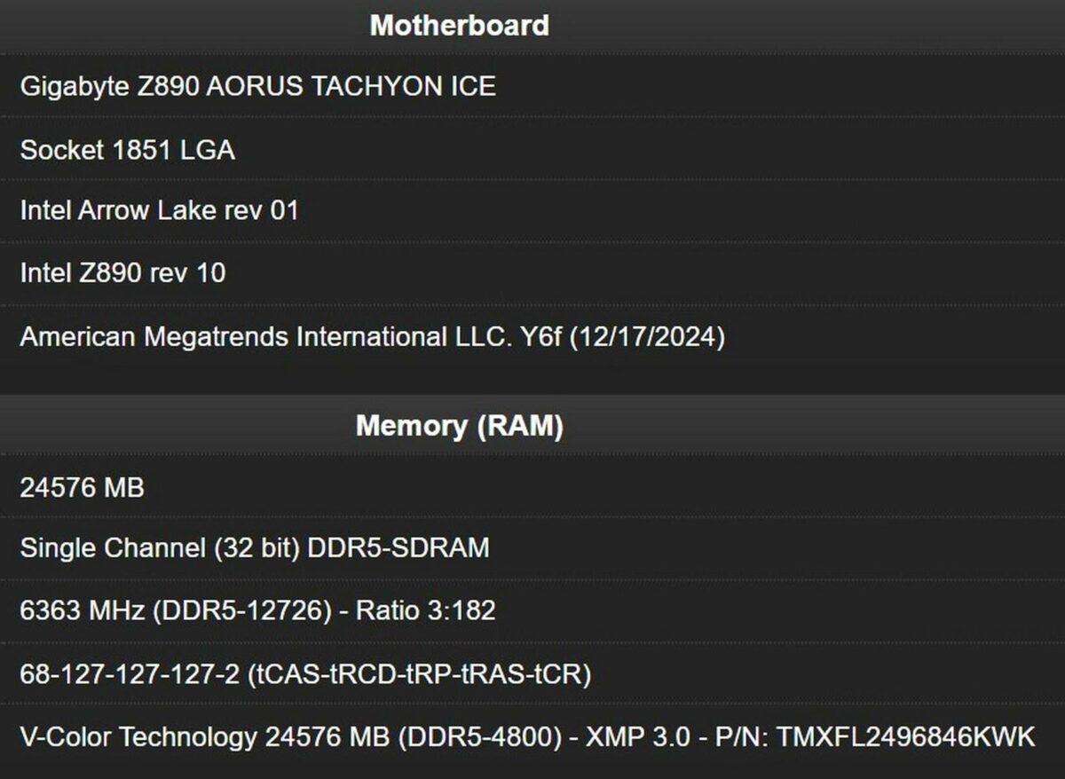 Gigabyte DDR5-12762 world record.