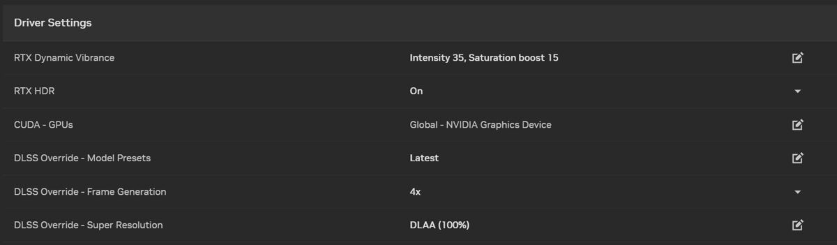 Nvidia DLSS Overrides setting.