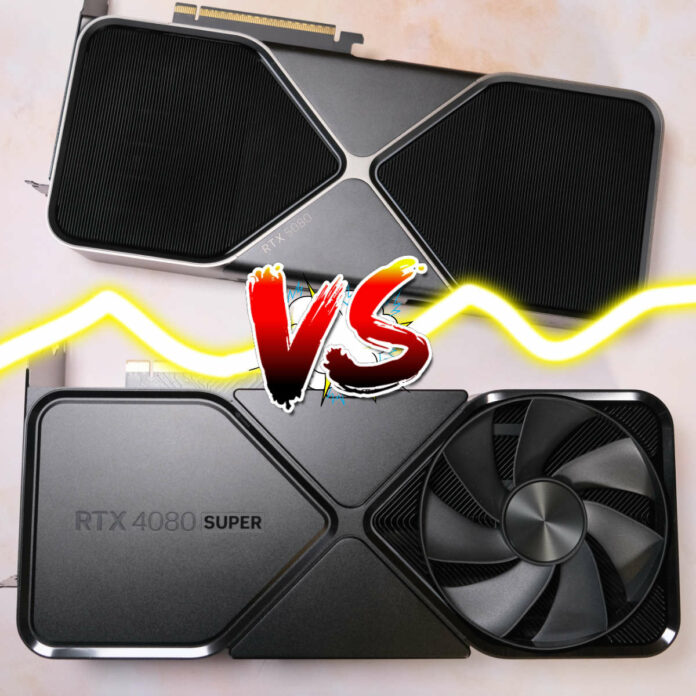 Nvidia GeForce RTX 5080 on top versus RTX 4080 Super below it.