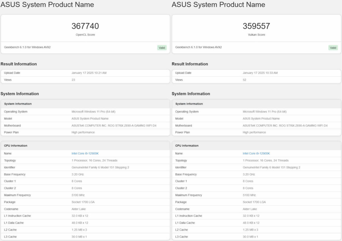 Nvidia RTX 5090 Geekbench scores.