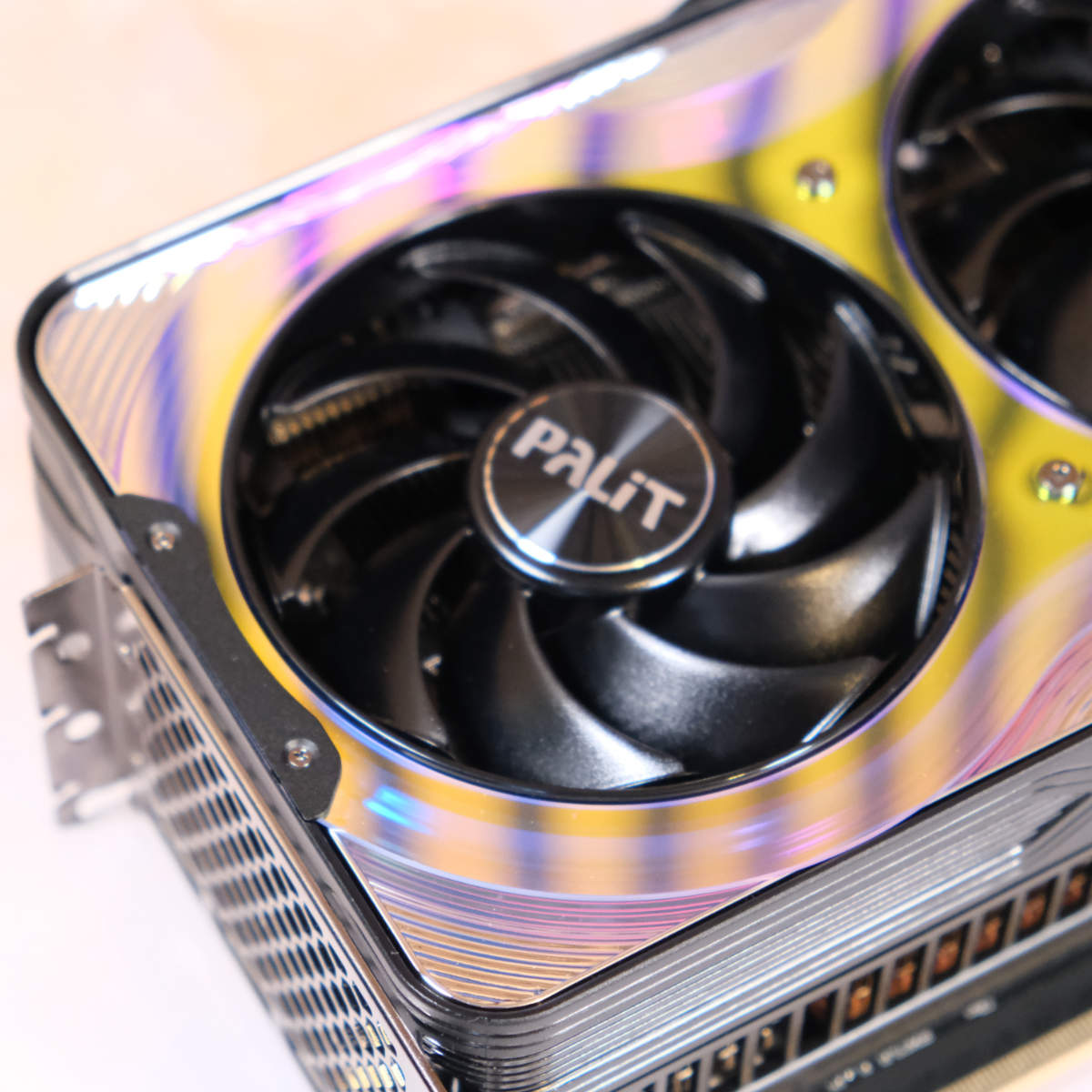 Palit GeForce RTX 5080 GameRock with its iridescent face plate.