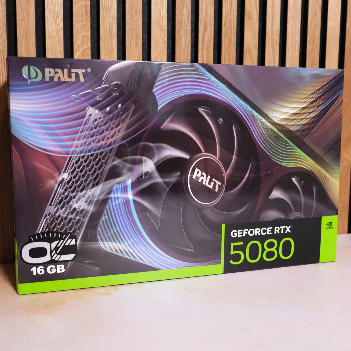 Palit GeForce RTX 5080 GameRock retail box.