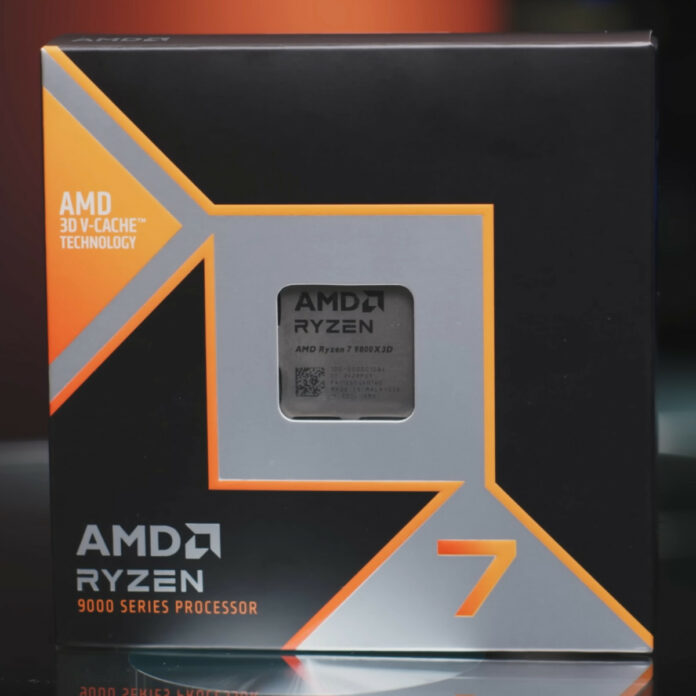 AMD Ryzen 7 9800X3D CPU in its retail packaging.