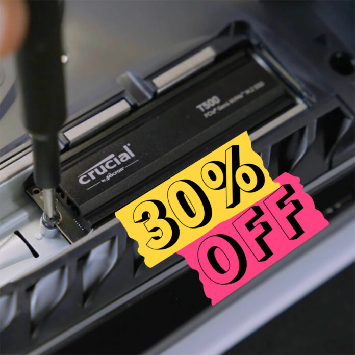 Crucial T500 2TB with a 30% off sticker.