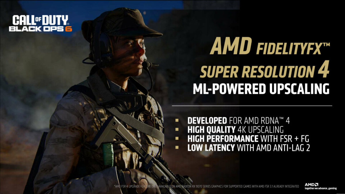 FSR 4 slide from AMD's CES 2025 keynote, featuring art from Call of Duty: Black Ops 6 one of the first titles to feature the technology.