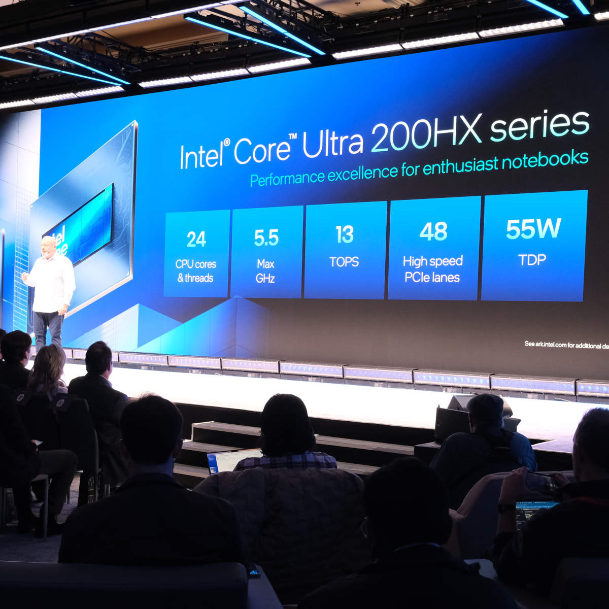 Intel Core Ultra 200HX slide from Intel CES 2025 keynote.