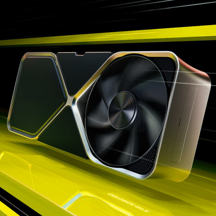 Nvidia GeForce RTX Founders Edition graphics card surrounded by a yellow hue.