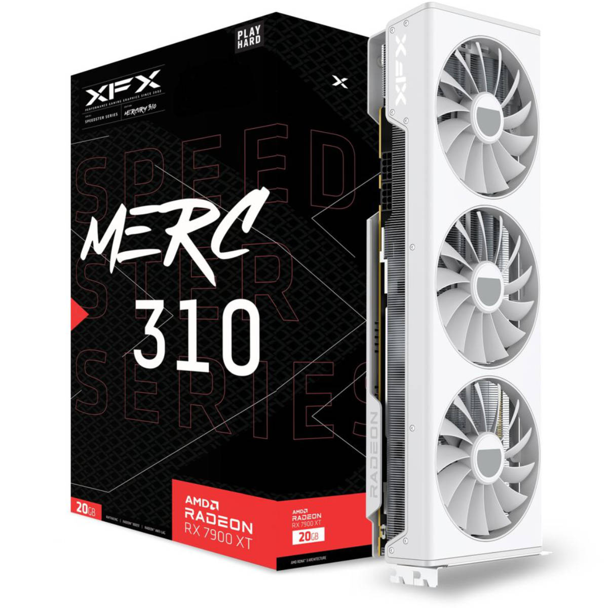 XFX Speedster MERC 310 AMD Radeon RX 7900 XT graphics card with its retail box.