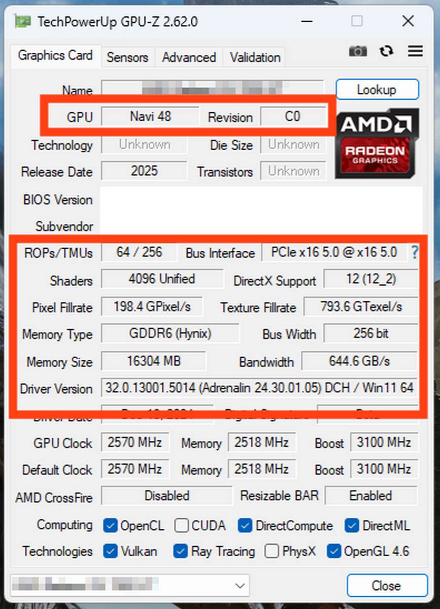 AMD RX 9070 XT specs.