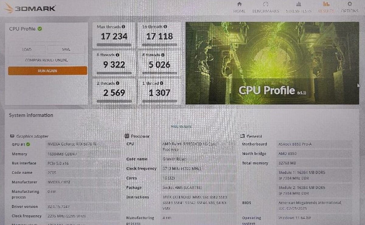 AMD Ryzen 9 9950X3D 3DMark results.