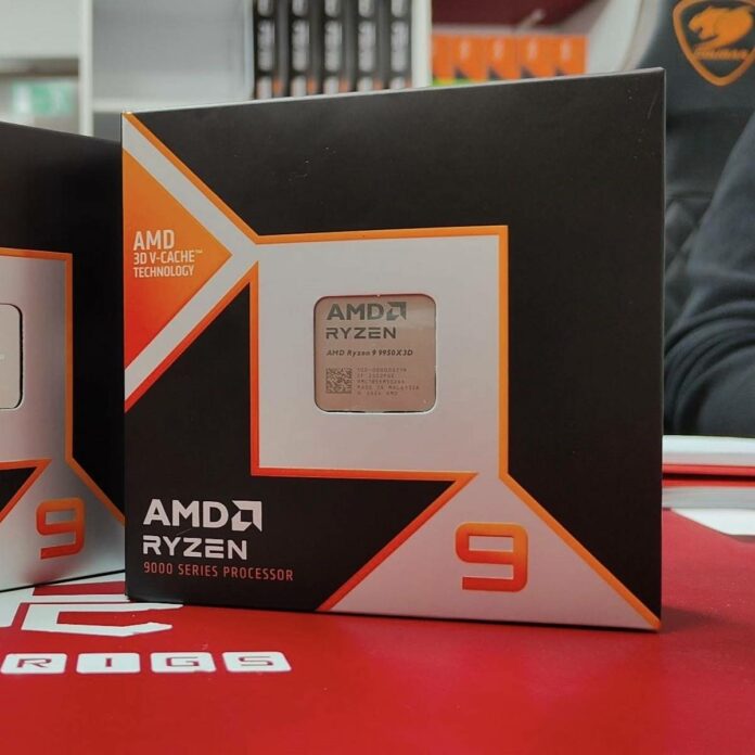 AMD Ryzen 9 9950X3D CPU in its box.