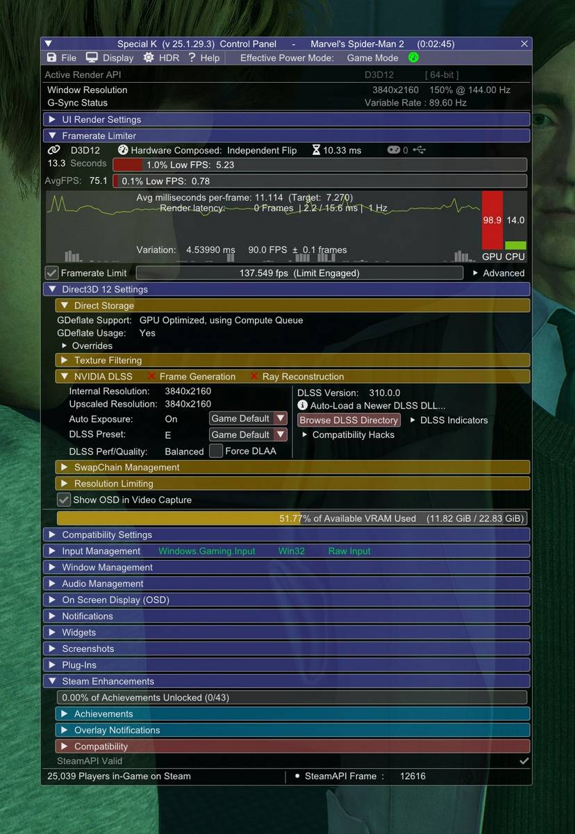 DirectStorage performance impact in Spider-Man 2.