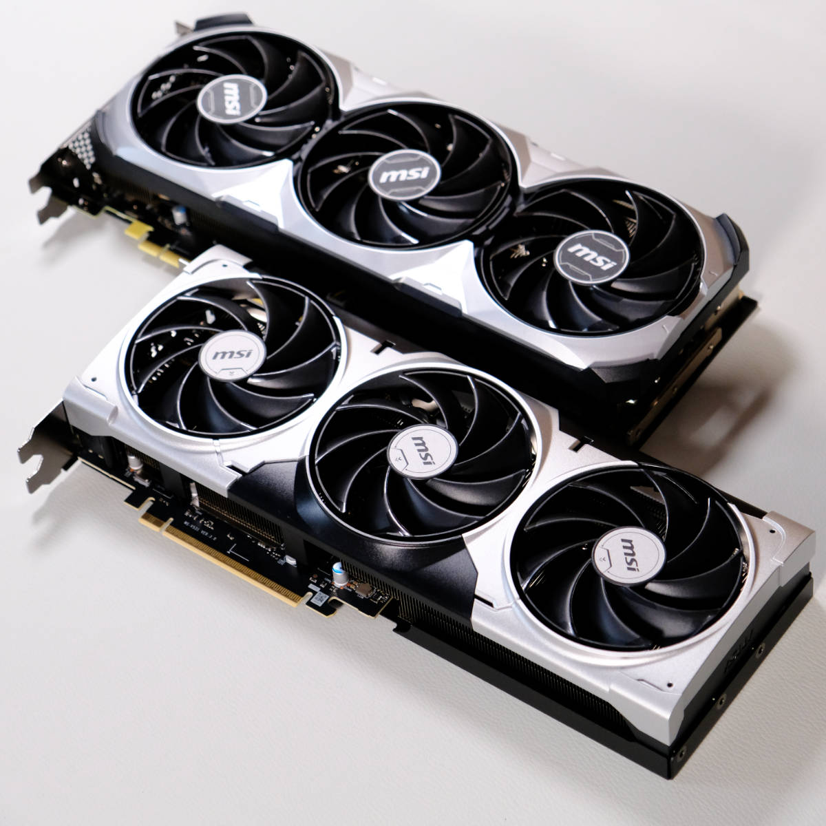 MSI GeForce RTX 5070 Ti Ventus 3X sitting next to MSI GeForce RTX 4070 Ti Super.