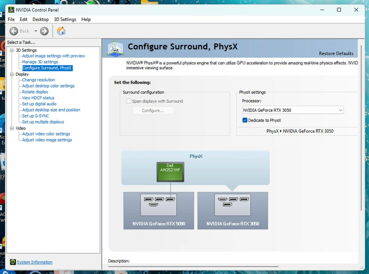 Nvidia control panel for PhysX.