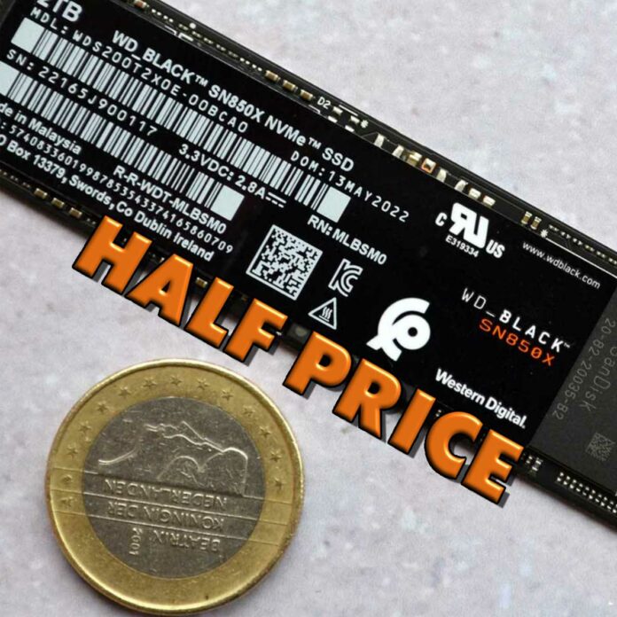 WD Black SN850X NVMe SSD next to a Great British pound coin and text reading 