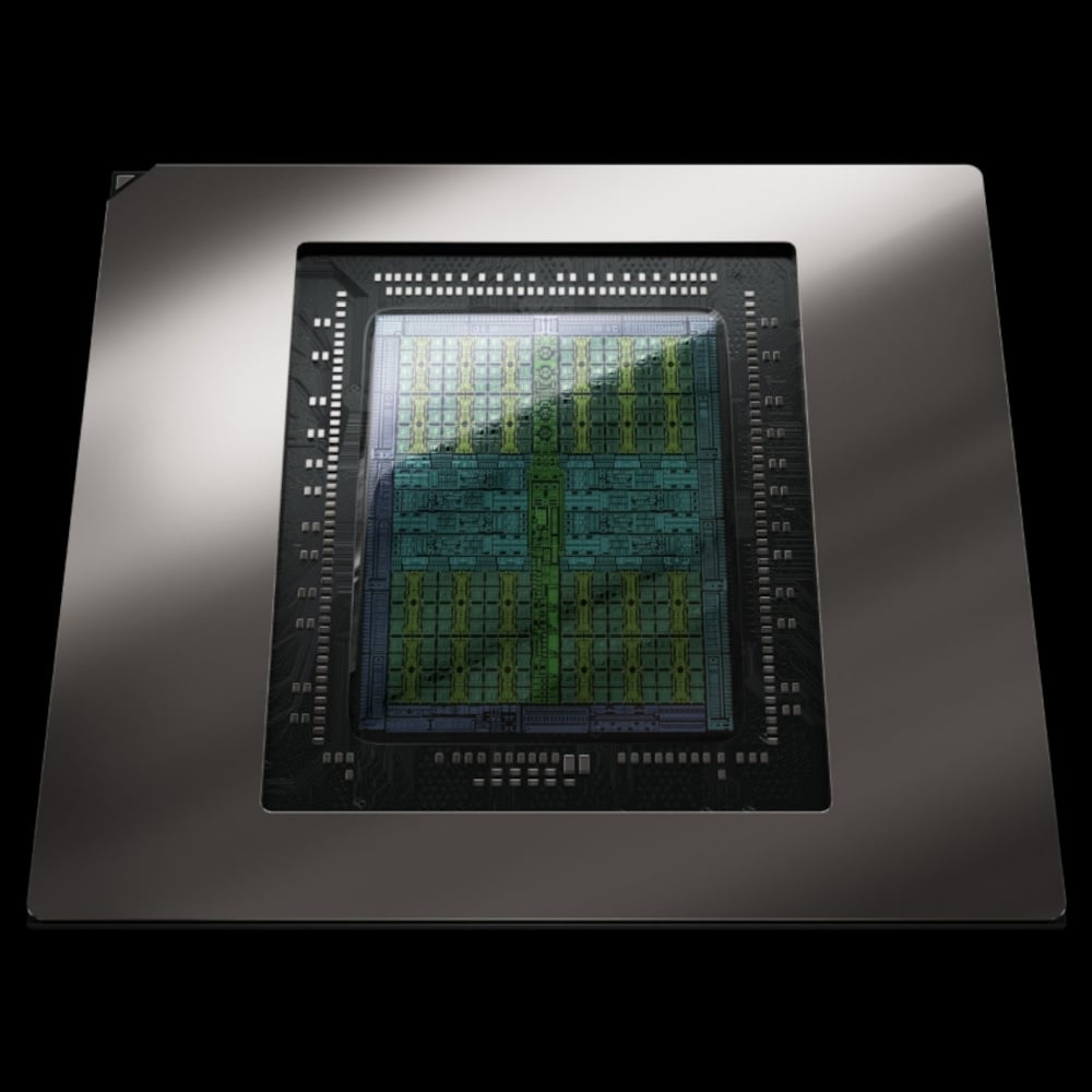 3D render of GeForce RTX 50 Series 'Blackwell' GPU die.