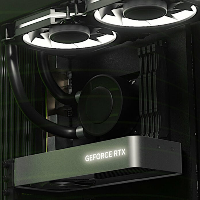 Official key art for Nvidia GeForce RTX 5070 Ti, zoomed in to focus on the graphics card and surrounding PC components.