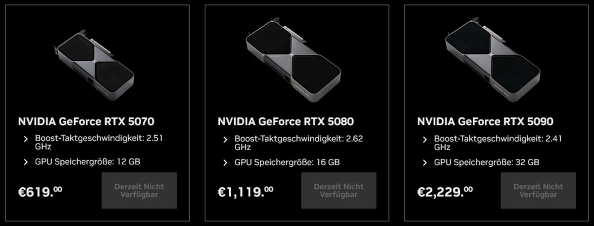 Nvidia GeForce RTX 50 Series FE prices in Germany.