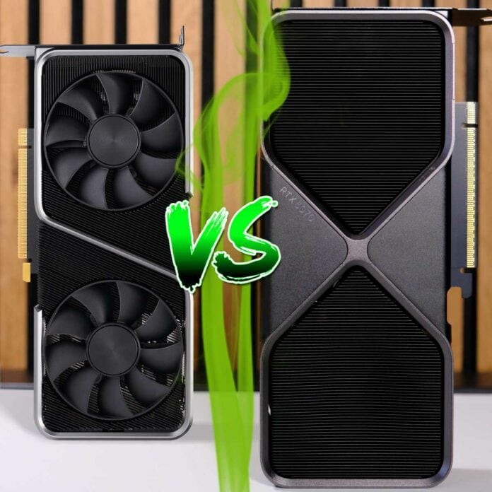 Nvidia GeForce RTX 3070 on the left vs. RTX 5070 on the right.