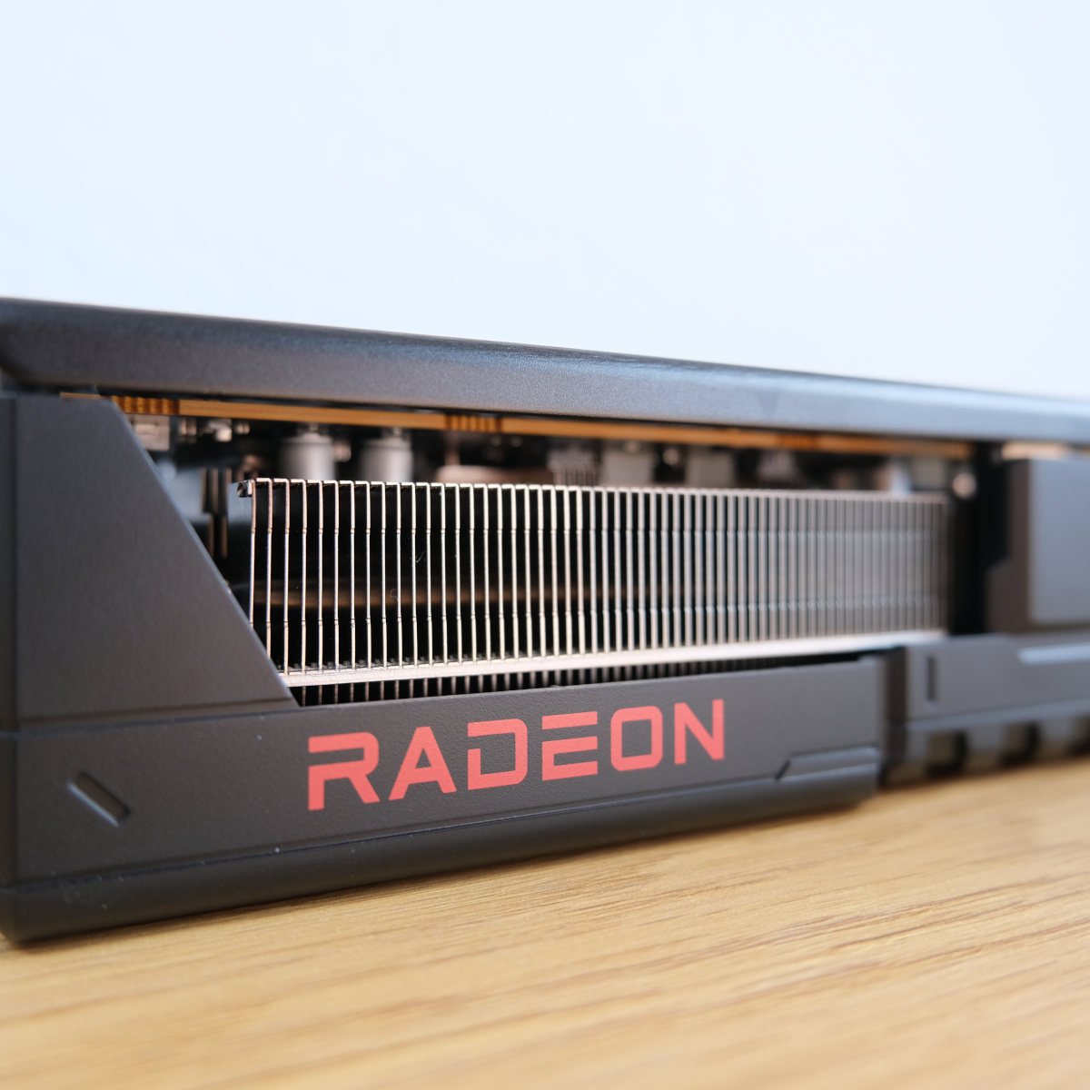 Close up of Sapphire Pulse Radeon RX 9070 side profile.