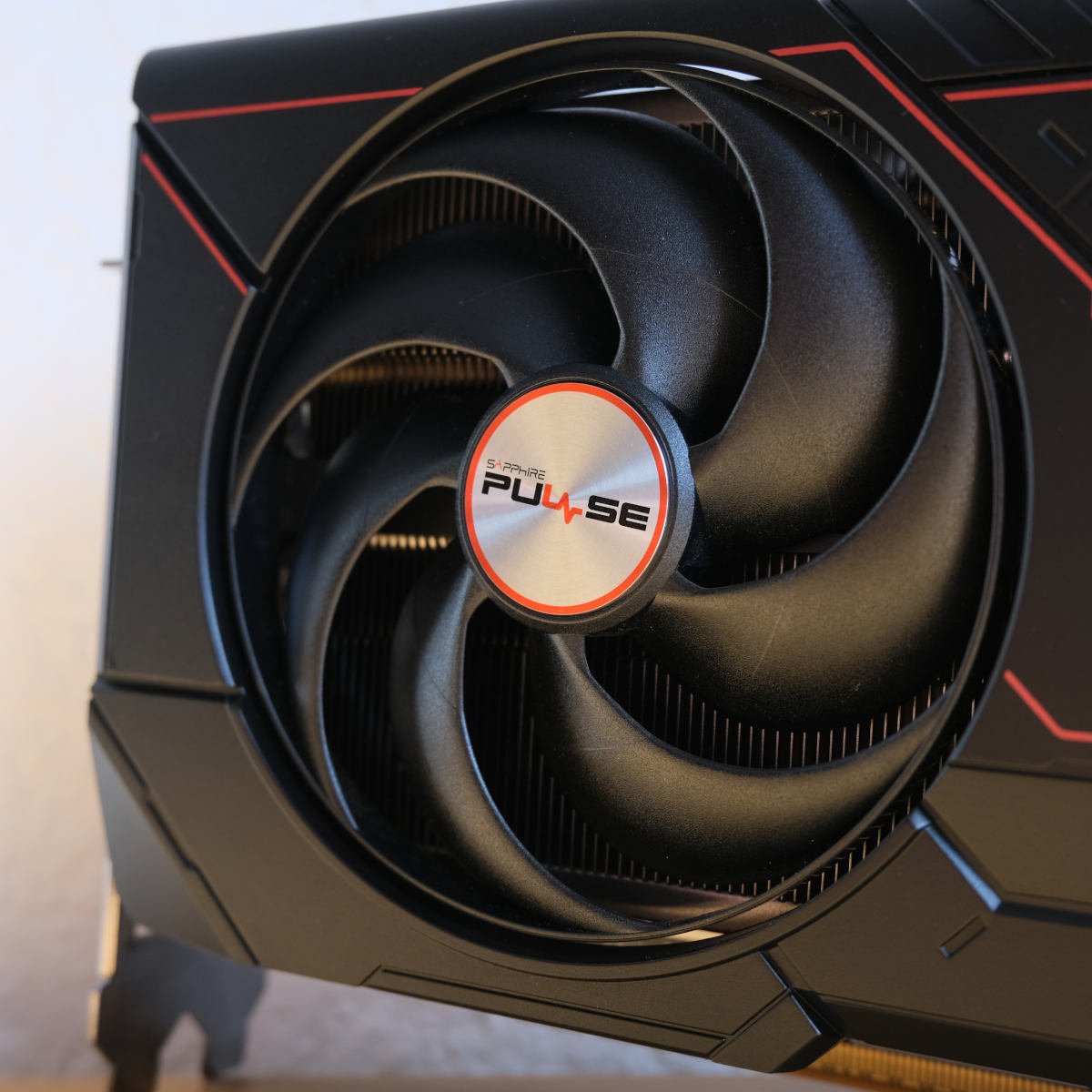 Close up of Sapphire Pulse Radeon RX 9070 fan.