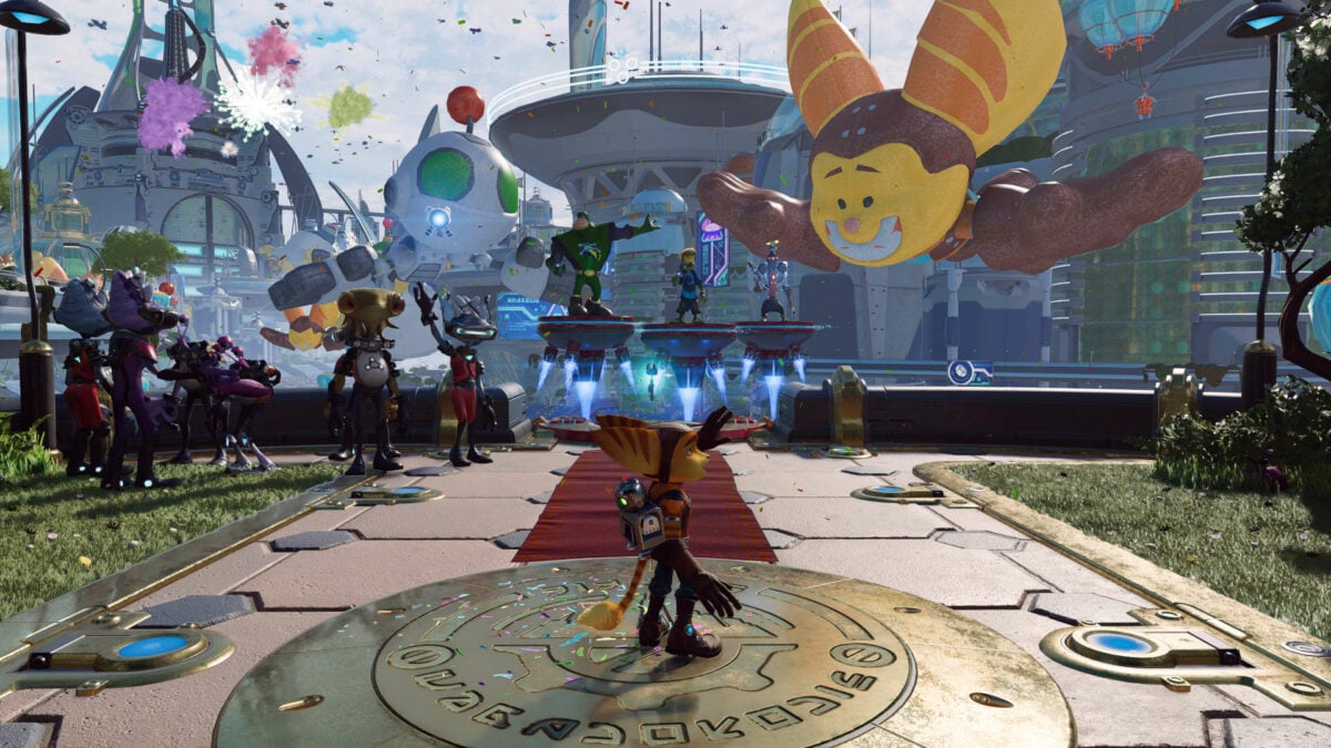 A screenshot of Ratchet & Clank: Rift Apart running at max settings using FSR 4 in Performance Mode at 4K.