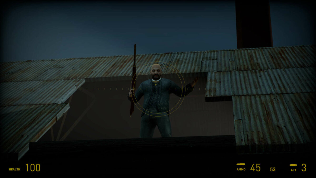 Father Grigori stands in a spotlight, in Half-Life 2.