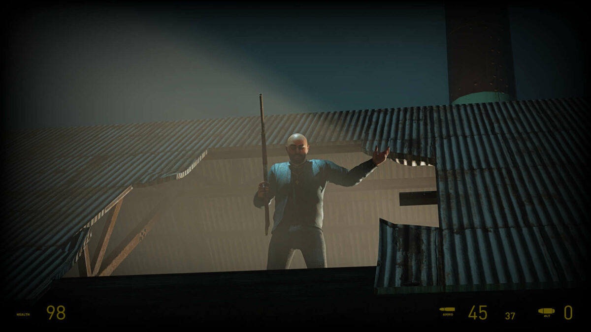 Father Grigori stands in a spotlight, in Half-Life 2 RTX.