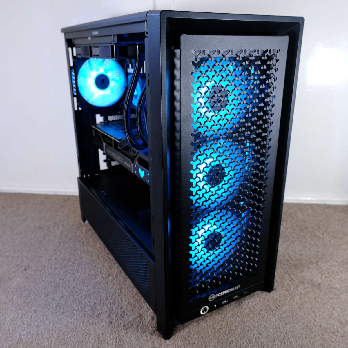 PCSpecialist Pulse Pro R system, with all RGB set to blue.