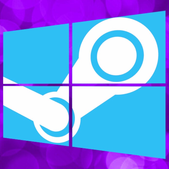 Steam logo over the Windows 10 logo.